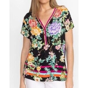 Johnny Was The Janie Floral Favorite Button Neck Tee Size Large Petite